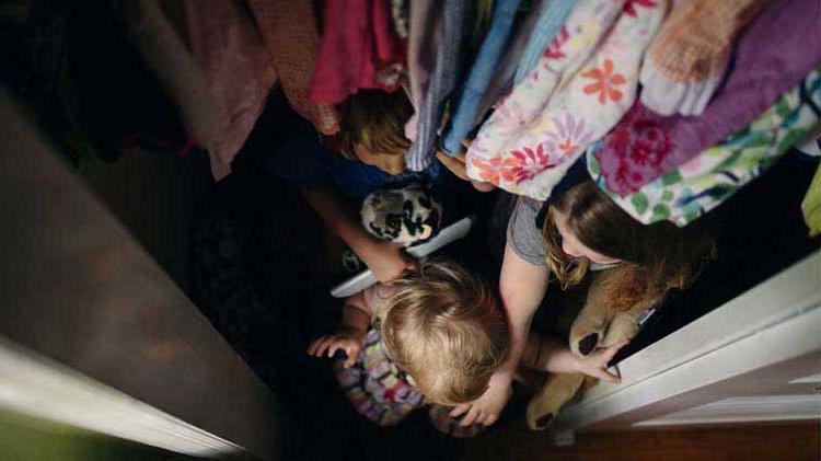 Children entering a safe room in the event of a natural disaster and sever weather.