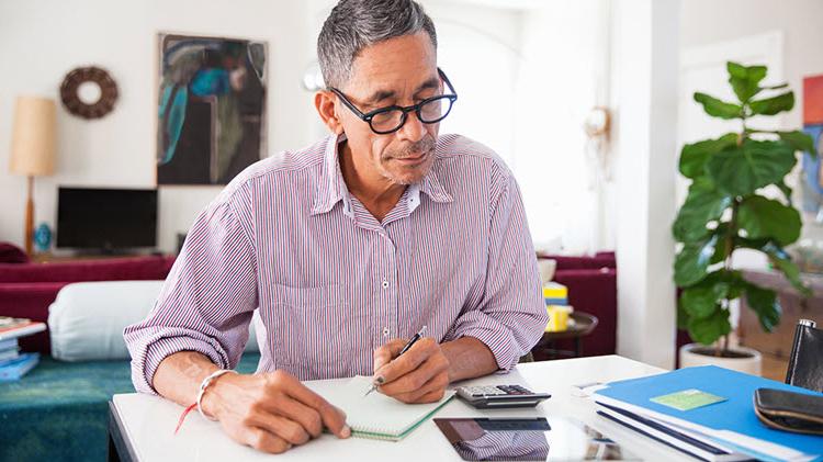 Man reviewing his retirement income plan.